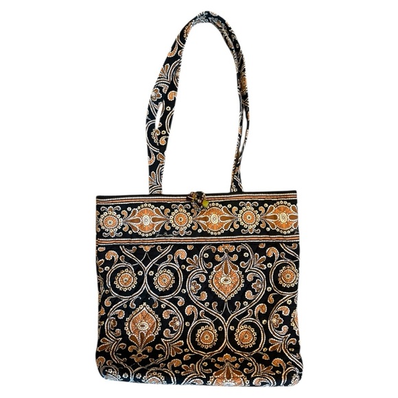 Vera Bradley Handbags - Vera Bradley Black & Brown Elegant Tote Bag | Classic Quilted Shoulder Bag